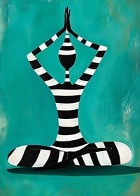 En stilren silhuett i meditativ pose mot grön bakgrund-7