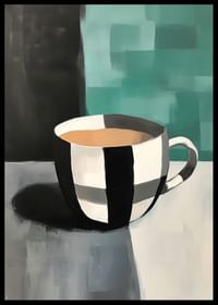 O cană elegantă în alb-negru pe un fundal abstract-2