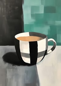 Una tazza elegante in bianco e nero su uno sfondo astratto-7