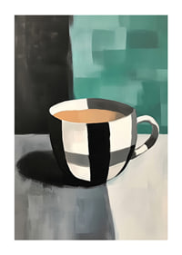 Una tazza elegante in bianco e nero su uno sfondo astratto-1