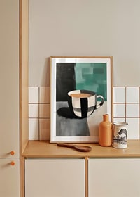 Una tazza elegante in bianco e nero su uno sfondo astratto-8