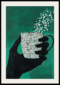 A silhouette hand holding a magic cup on a deep green background-2