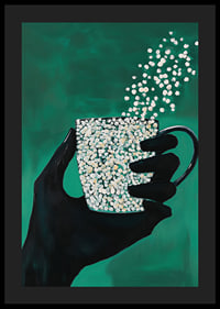 A silhouette hand holding a magic cup on a deep green background-4