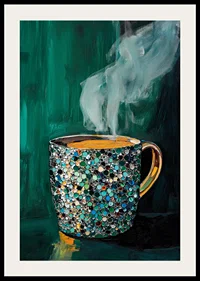 Sparkling coffee cup creates warmth and charm in deep, emerald green tones-2