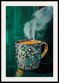 Een sprankelende koffiekop creëert warmte en charme in diepe, smaragdgroene tinten-2