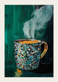 Een sprankelende koffiekop creëert warmte en charme in diepe, smaragdgroene tinten-3