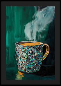 Een sprankelende koffiekop creëert warmte en charme in diepe, smaragdgroene tinten-4