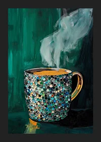 Sparkling coffee cup creates warmth and charm in deep, emerald green tones-5