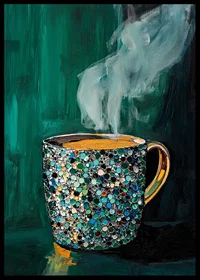 Sparkling coffee cup creates warmth and charm in deep, emerald green tones-6