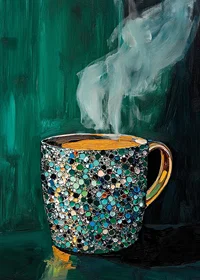 Sparkling coffee cup creates warmth and charm in deep, emerald green tones-7