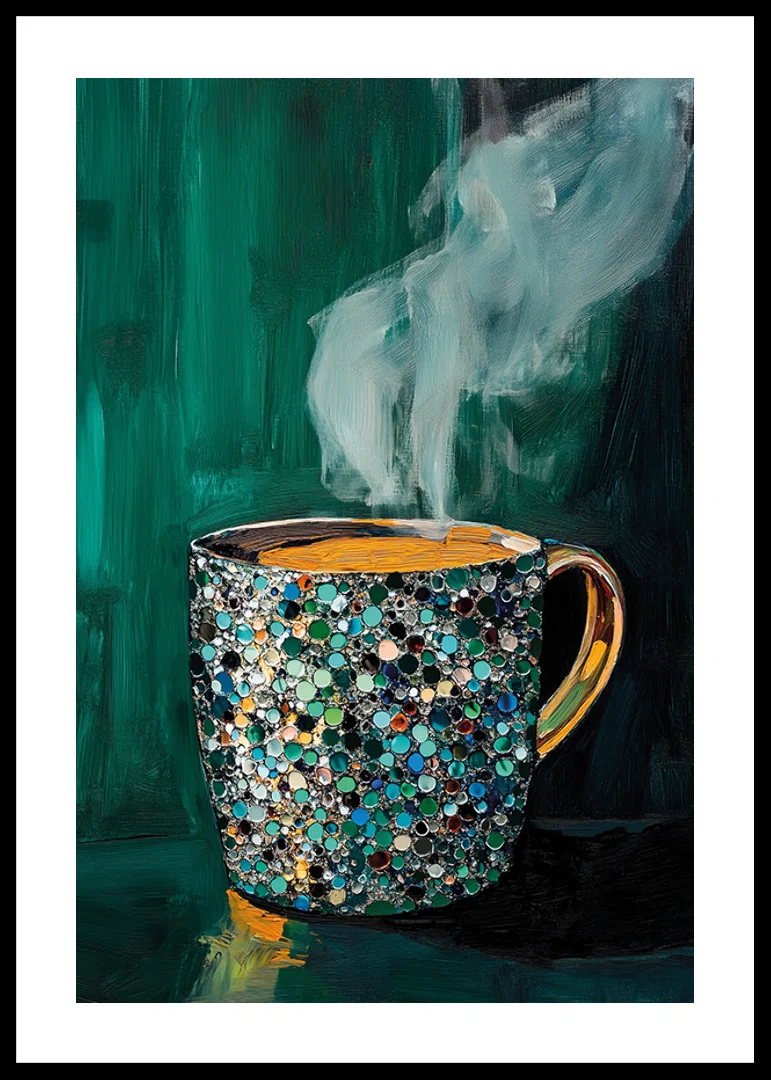 Sparkling coffee cup creates warmth and charm in deep, emerald green tones-12