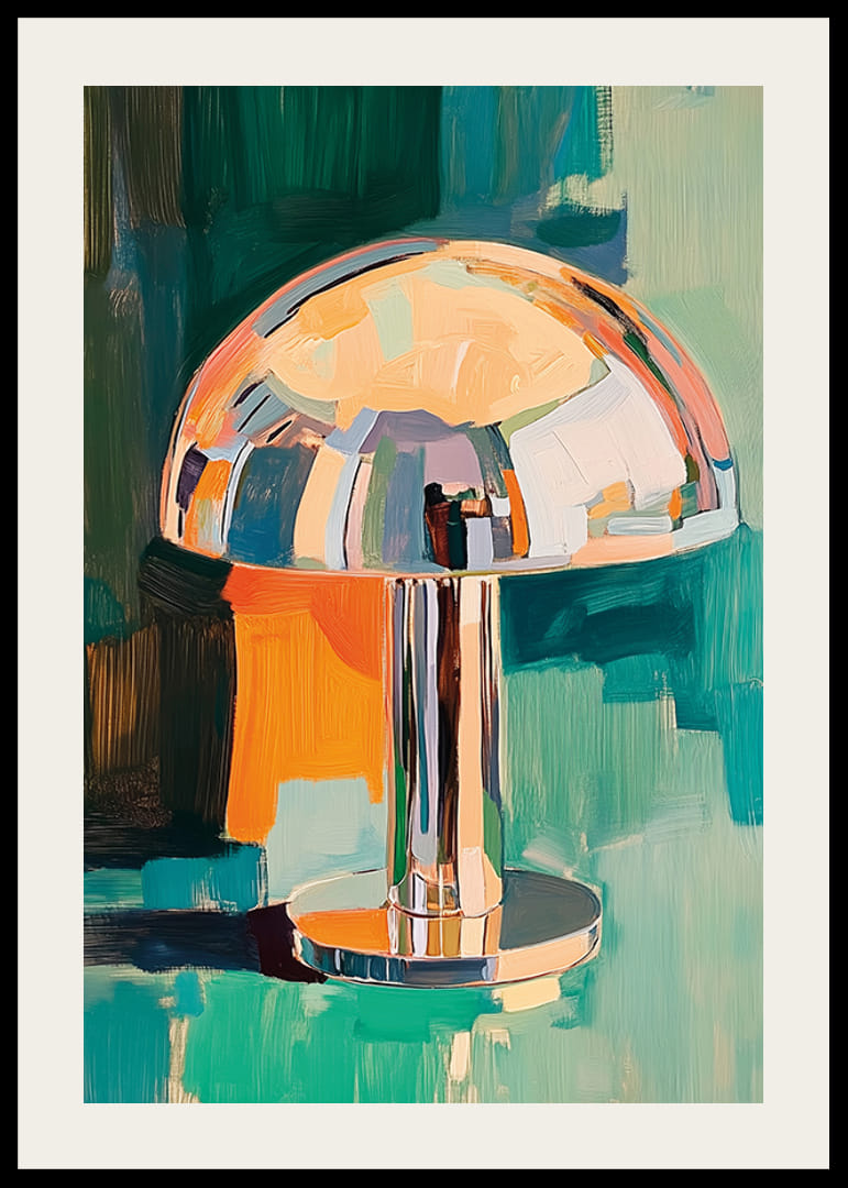 Färgstark lampa i oljemålning ger rummet en retro och sofistikerad känsla-12