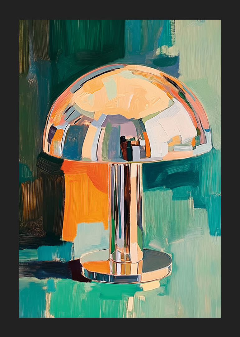 Färgstark lampa i oljemålning ger rummet en retro och sofistikerad känsla-12