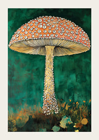 An enchanting mushroom sparkles against a deep green background, magical and eye-catching-3