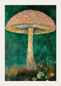 En förtrollande svamp glittrar mot en djupgrön bakgrund, magisk och iögonfallande-3