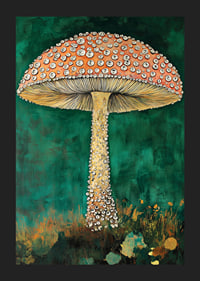 An enchanting mushroom sparkles against a deep green background, magical and eye-catching-5