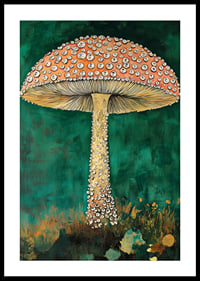 An enchanting mushroom sparkles against a deep green background, magical and eye-catching-0