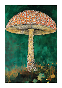 An enchanting mushroom sparkles against a deep green background, magical and eye-catching-1