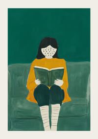 Un momento de lectura suave y soñador en un mundo colorido y elegante.-3