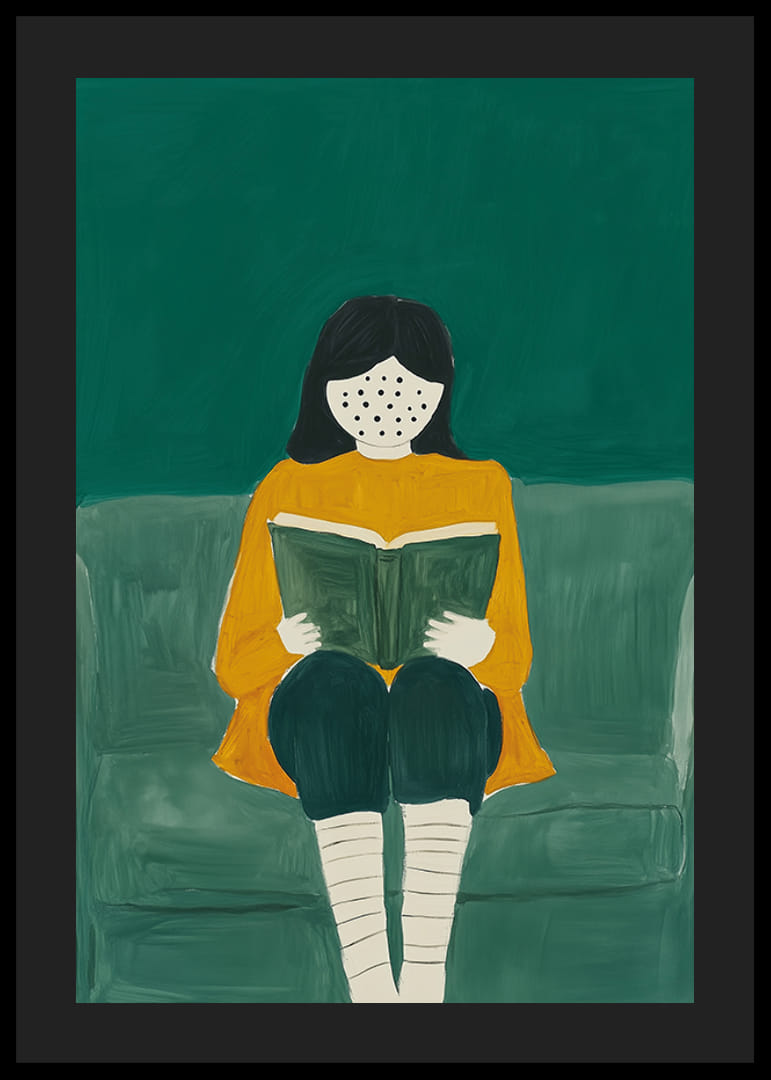 Un momento de lectura suave y soñador en un mundo colorido y elegante.-12