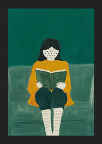 Un momento de lectura suave y soñador en un mundo colorido y elegante.-5