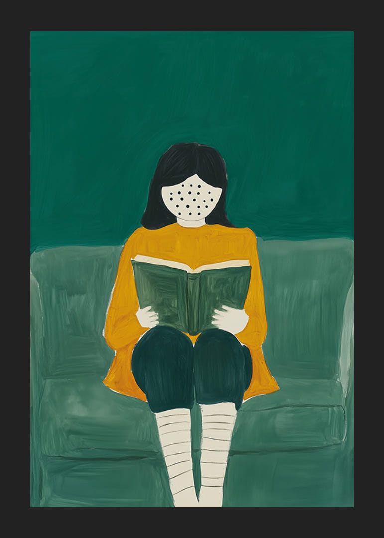 Un momento de lectura suave y soñador en un mundo colorido y elegante.-12