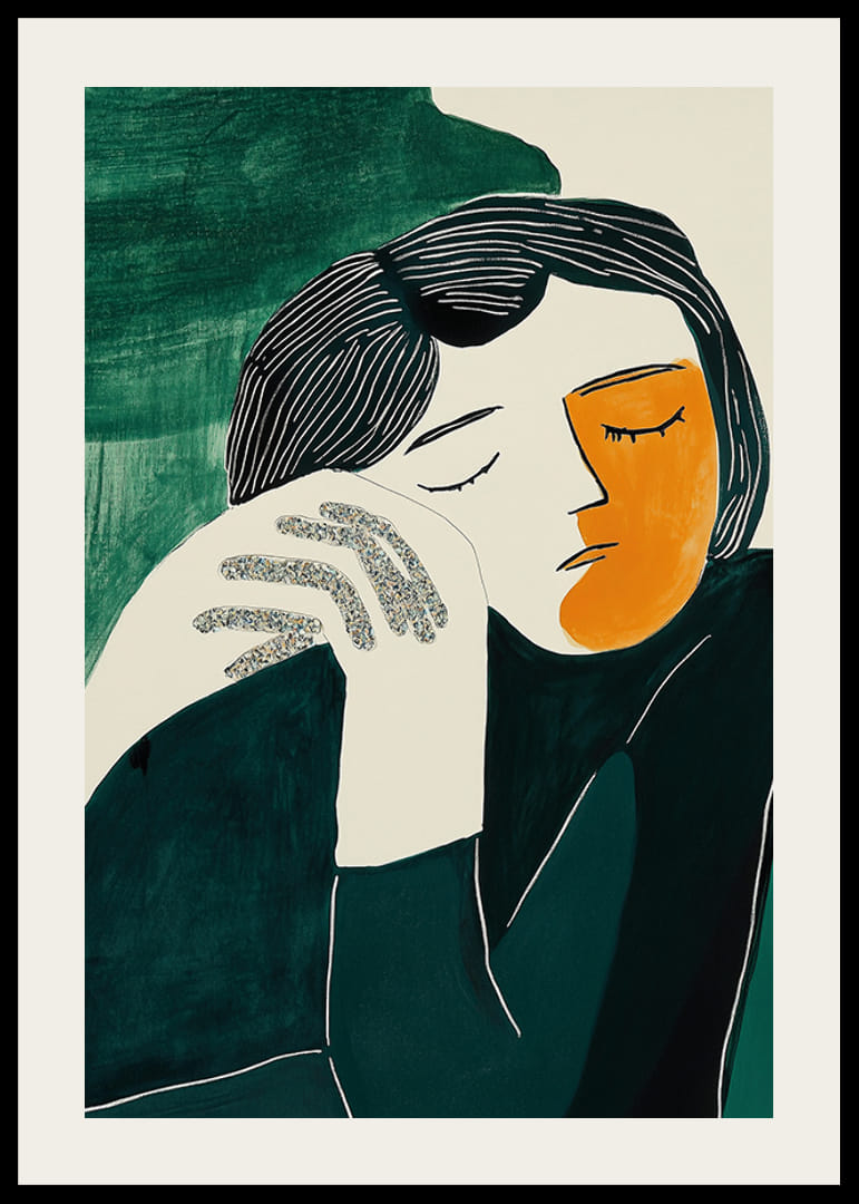 A stilizált portré nyugalmat és megfontoltságot örökít meg mély színekben-12