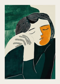 A stilizált portré nyugalmat és megfontoltságot örökít meg mély színekben-3