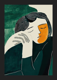 A stilizált portré nyugalmat és megfontoltságot örökít meg mély színekben-5