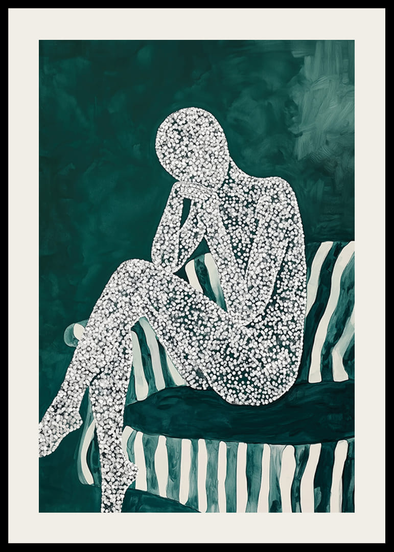 Mietteliäs valon ja varjon hahmo syvän vihreän sävyissä-12