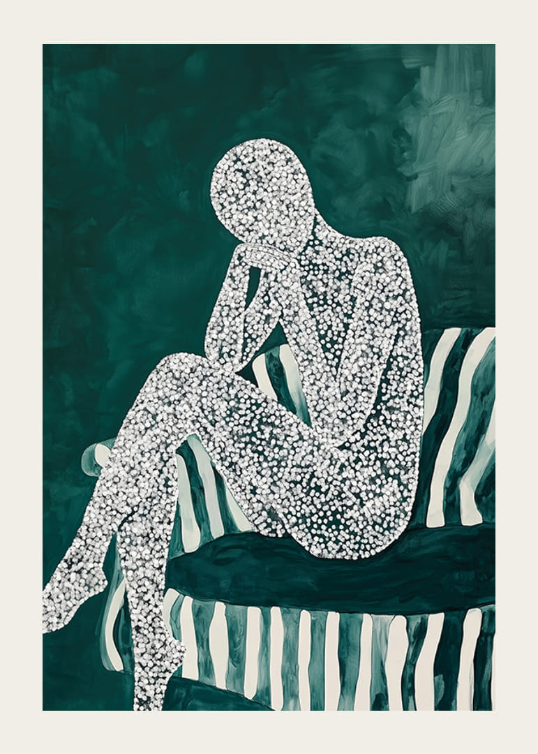 Mietteliäs valon ja varjon hahmo syvän vihreän sävyissä-12