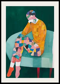 Colorful figure in thoughtful pose captures emotional reflection-2