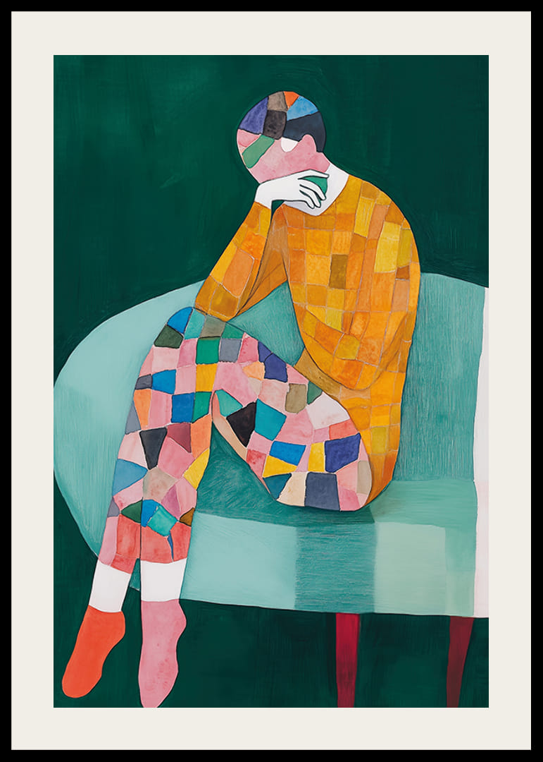 Une figure colorée dans une pose réfléchie capture une réflexion émotionnelle-12