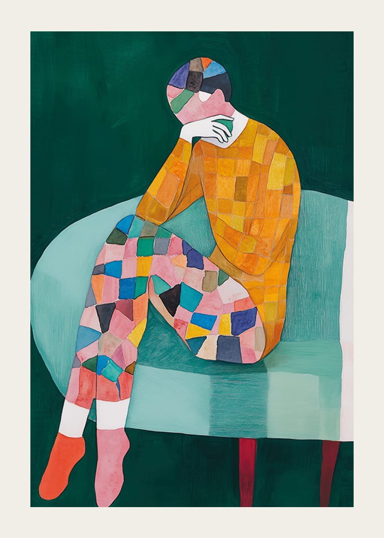 Une figure colorée dans une pose réfléchie capture une réflexion émotionnelle-12