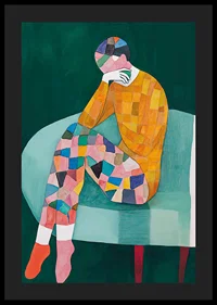Colorful figure in thoughtful pose captures emotional reflection-4