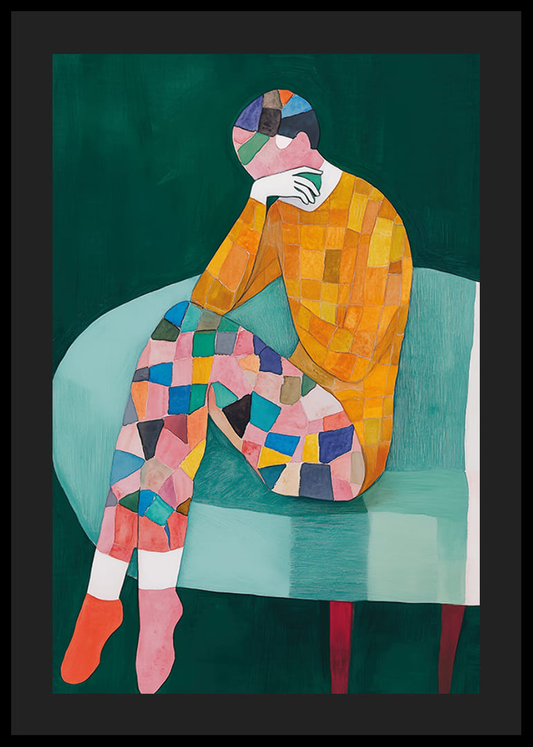 Une figure colorée dans une pose réfléchie capture une réflexion émotionnelle-12