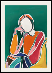 Stilisert figur i fargerike nyanser mot en dyp grønn bakgrunn-2