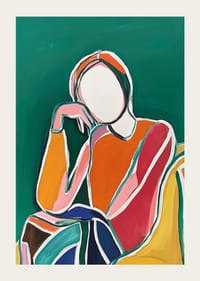 Stilisert figur i fargerike nyanser mot en dyp grønn bakgrunn-3