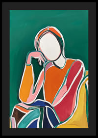 Stilisert figur i fargerike nyanser mot en dyp grønn bakgrunn-4