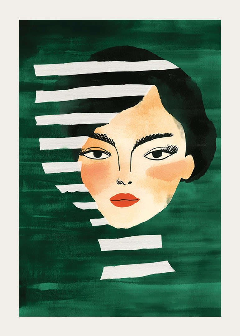 Abstract portrait of a bold woman, framed by vibrant green tones-12
