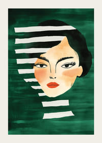 Abstrakt portrett av en dristig kvinne, innrammet av livlige grønne toner-3