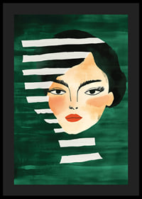 Abstract portrait of a bold woman, framed by vibrant green tones-4