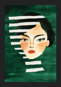 Abstrakt portrett av en dristig kvinne, innrammet av livlige grønne toner-5