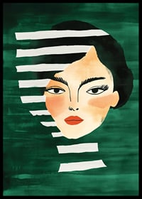 Abstract portrait of a bold woman, framed by vibrant green tones-6
