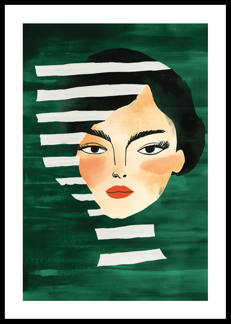Abstract portrait of a bold woman, framed by vibrant green tones-12