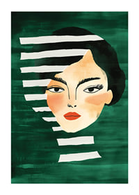 Abstract portrait of a bold woman, framed by vibrant green tones-1