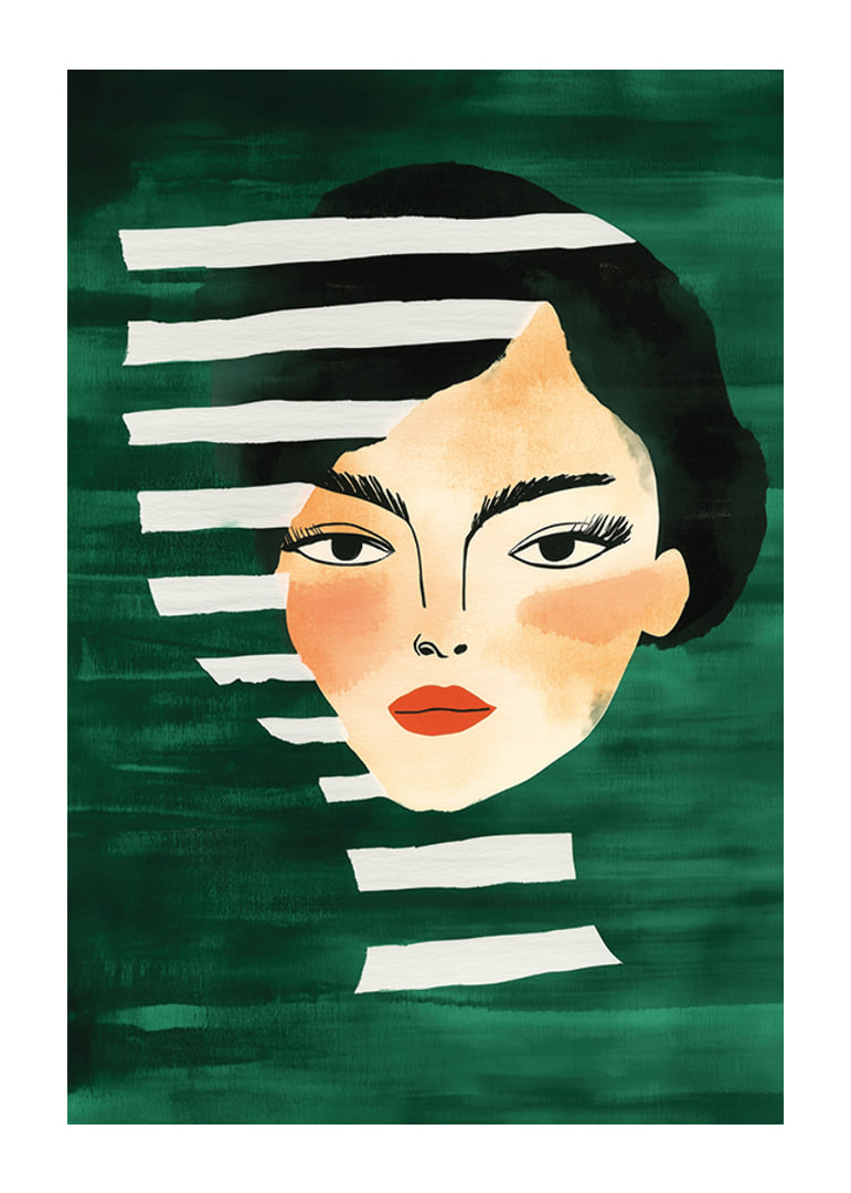 Abstract portrait of a bold woman, framed by vibrant green tones-12