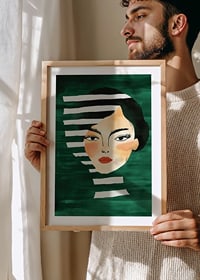 Abstract portrait of a bold woman, framed by vibrant green tones-8