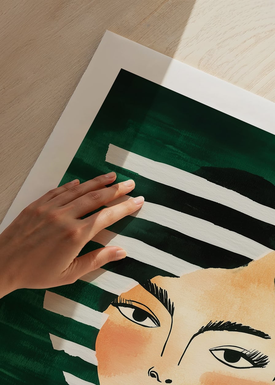Abstract portrait of a bold woman, framed by vibrant green tones-12