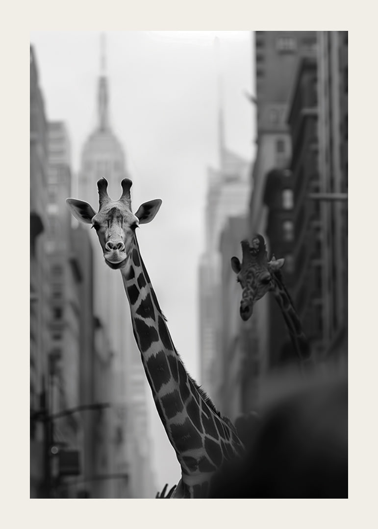 Giraffes in the big city give a surreal and dreamlike feeling-12